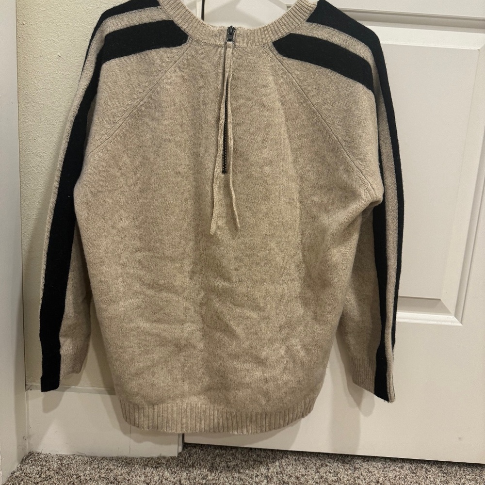 Madewell Tan Sweater with Black Striped Sleeves